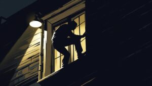 einbrecher klettert in fenster