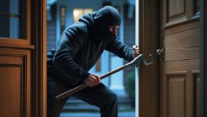 einbrecher versucht haustür mit eisen zu öffnen